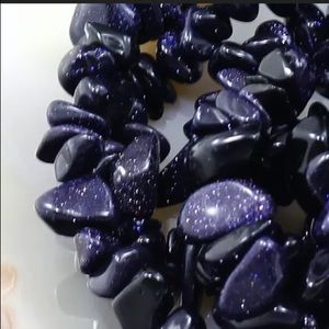 Necklace of SPARKLING Blue Goldstone Chip Beaded 34”